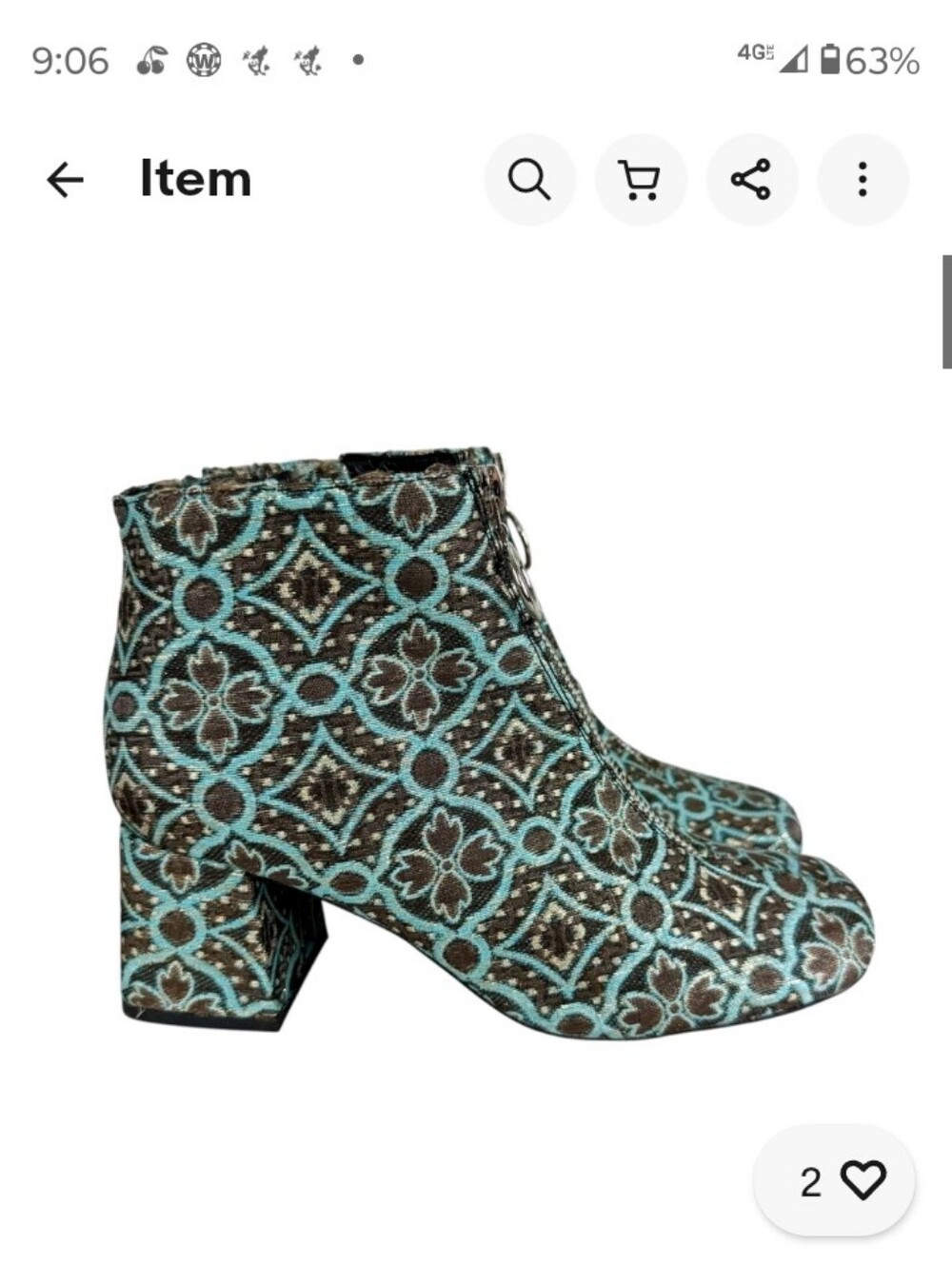 Jeffrey Campbell Bossanova Floral Brocade Teal & Brown Ankle Boots 8